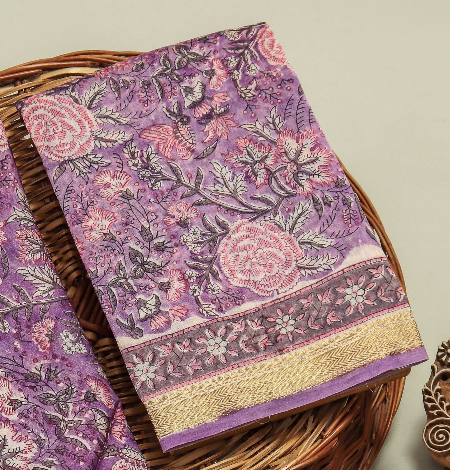HAND BLOCK Printed Maheshwari Silk Suit with Maheshwari Silk Dupatta