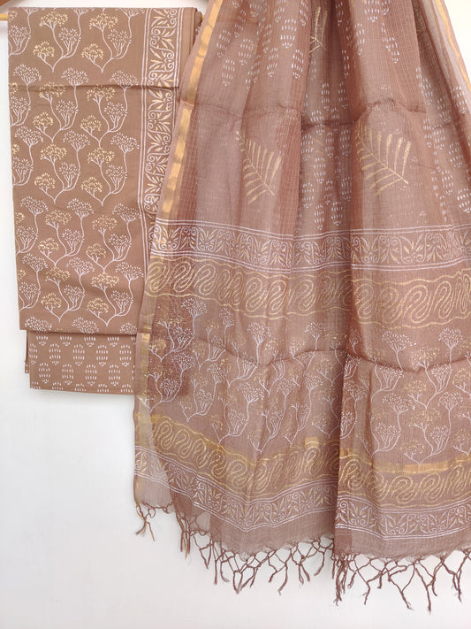Hand Block Printed Cotton Suit with Cotton Kota Doria dupatta8