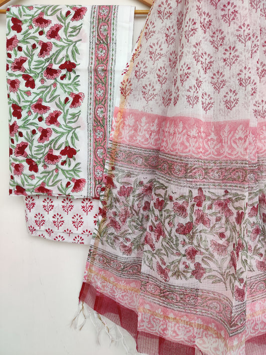 Hand Block Printed Cotton Suit with Cotton Kota Doria dupatta