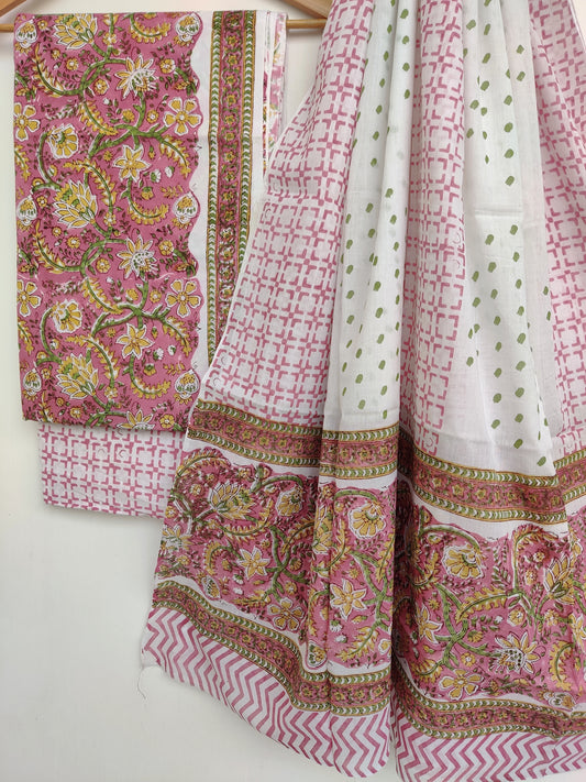 Hand Block Printed Cotton Suit with Cotton dupatta
