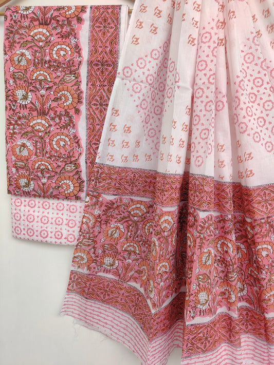 Hand Block Printed Cotton Suit with Cotton dupatta