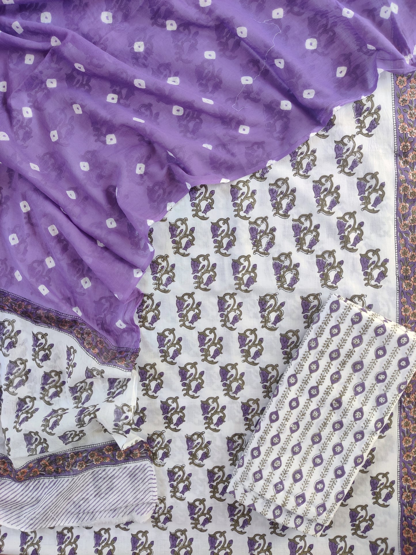 Hand Block Printed Cotton Suits with Mulmul Bandhej Dupatta8