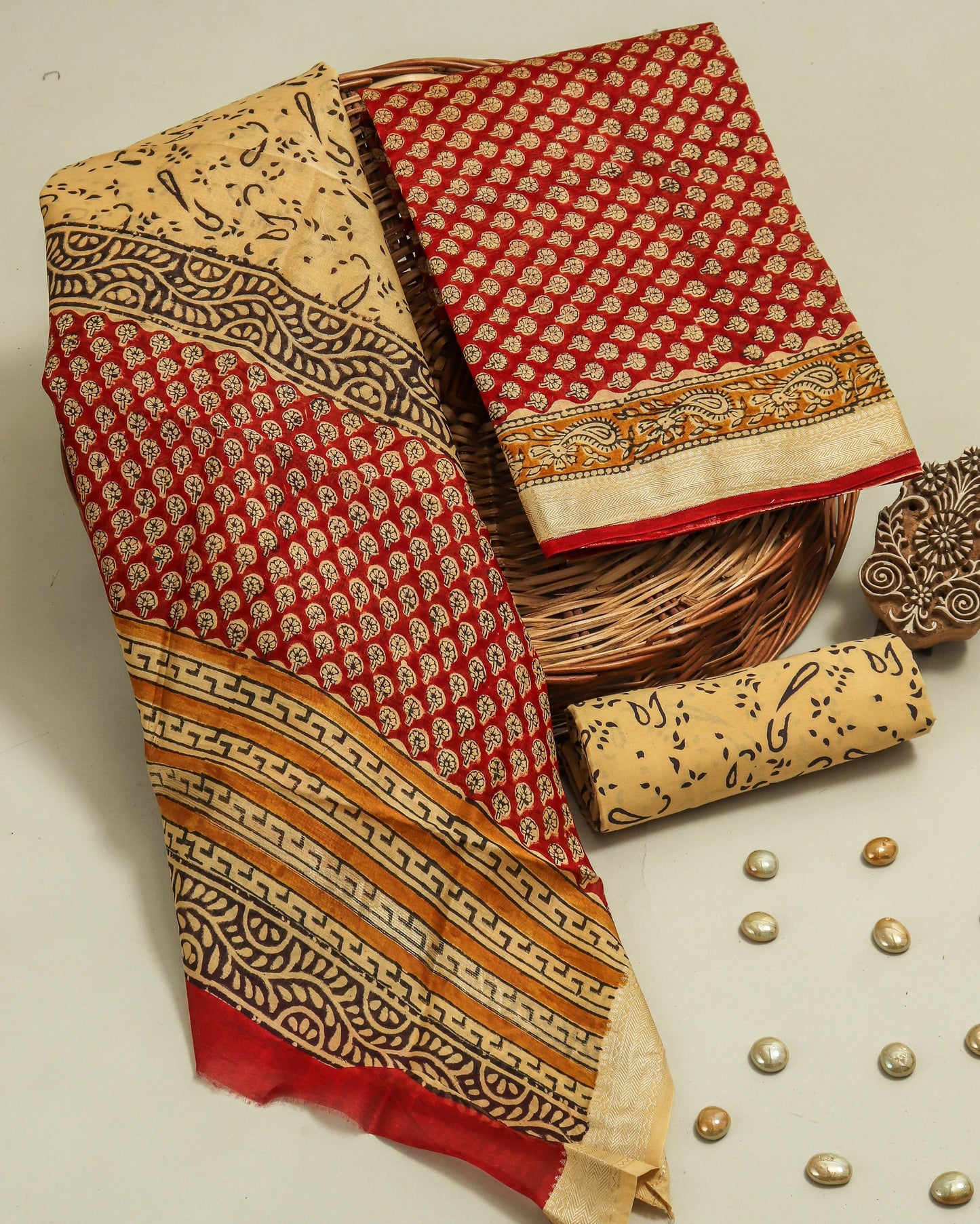 Hand Block Printed Maheshwari Silk Suit with Maheshwari Silk Dupatta 2