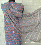 (All over) Hand Block Printed Cotton Suit with Cotton Kota Doria dupatta