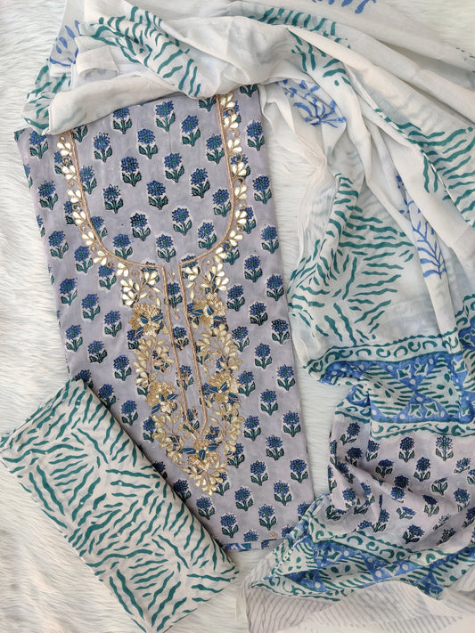 FLORAL PRINTED COTTON GOTA PATTI SUIT WITH COTTON DUPATTA 11