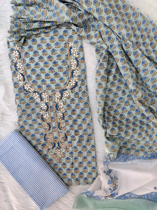 FLORAL PRINTED COTTON GOTA PATTI SUIT WITH COTTON DUPATTA 11