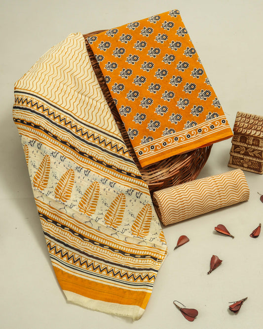 Jaipuri Printed Cotton Suit with mulmul cotton Dupatta