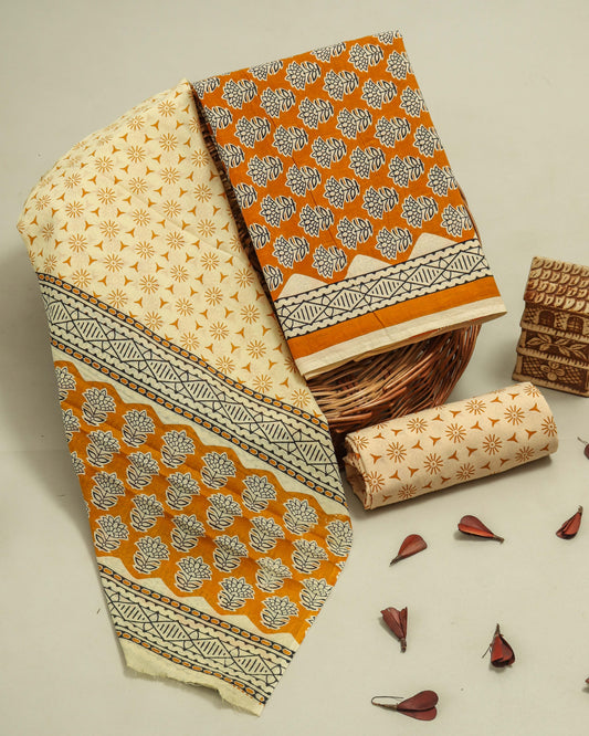 Jaipuri Printed Cotton Suit with mulmul cotton Dupatta