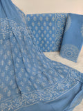Hand Block Printed Cotton Suit with Pure Chiffon dupatta