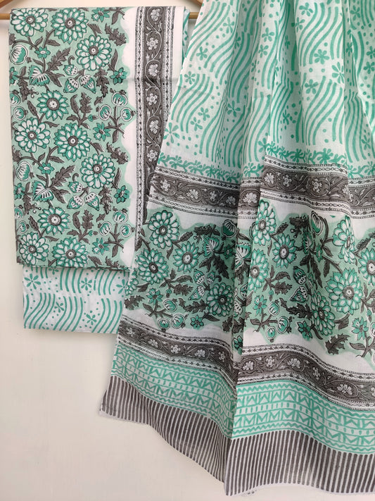 Hand Block Printed Cotton Suit with Cotton dupatta