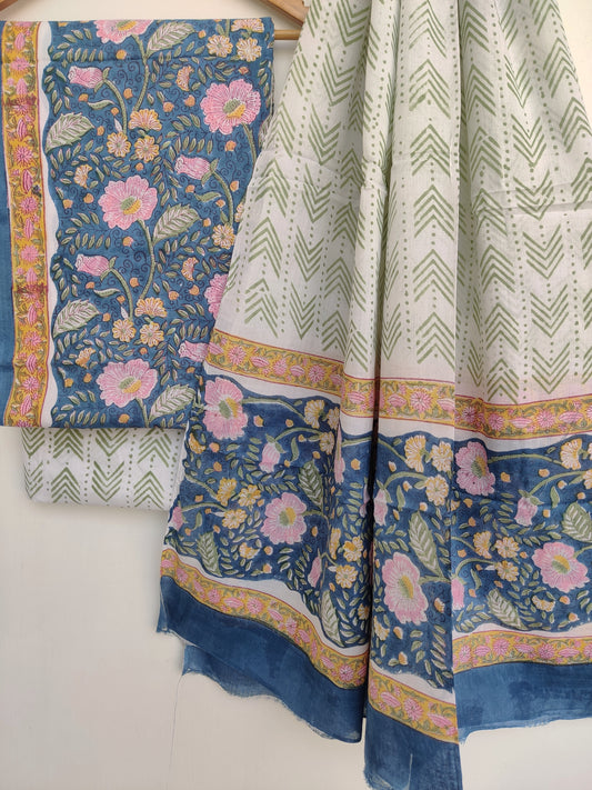 Hand Block Printed Cotton Suit with Cotton dupatta