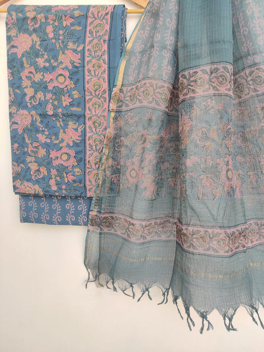 Beautiful Discharge Printed Cotton Suit with Pure Kota Doria Dupatta