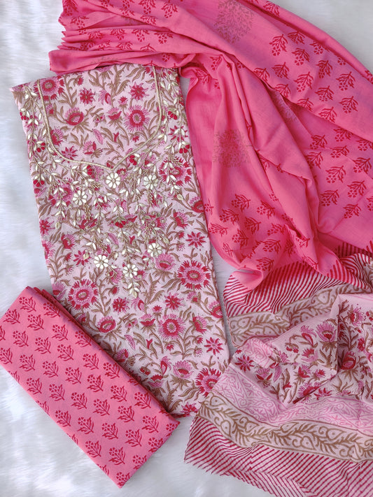 FLORAL PRINTED COTTON GOTA PATTI SUIT WITH COTTON DUPATTA1