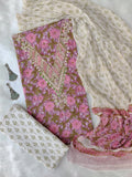 FLORAL PRINTED COTTON GOTA PATTI SUIT WITH CHIFFON DUPATTA
