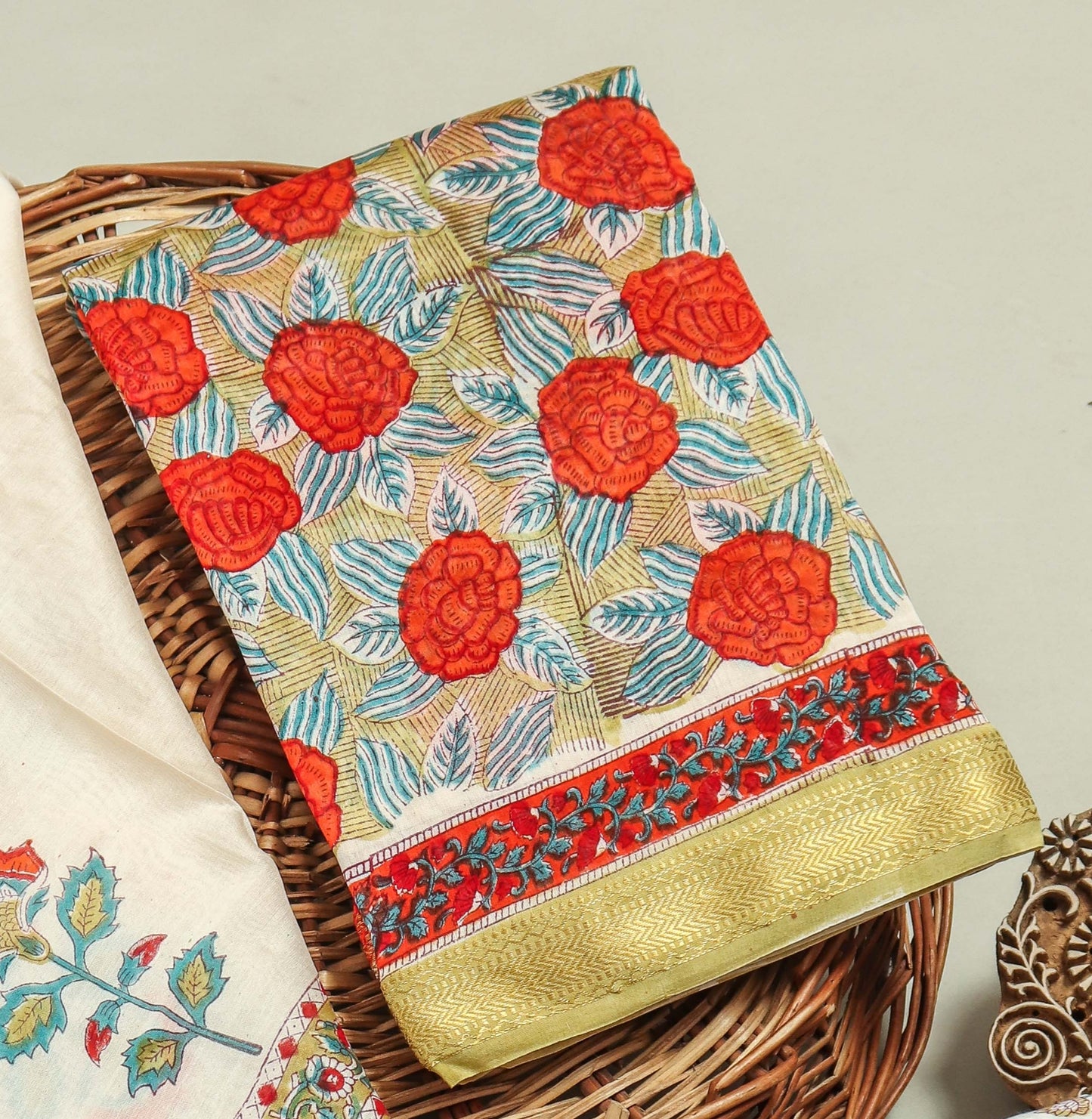 Hand Block Printed Maheshwari Silk Suit with Maheshwari Silk Dupatta