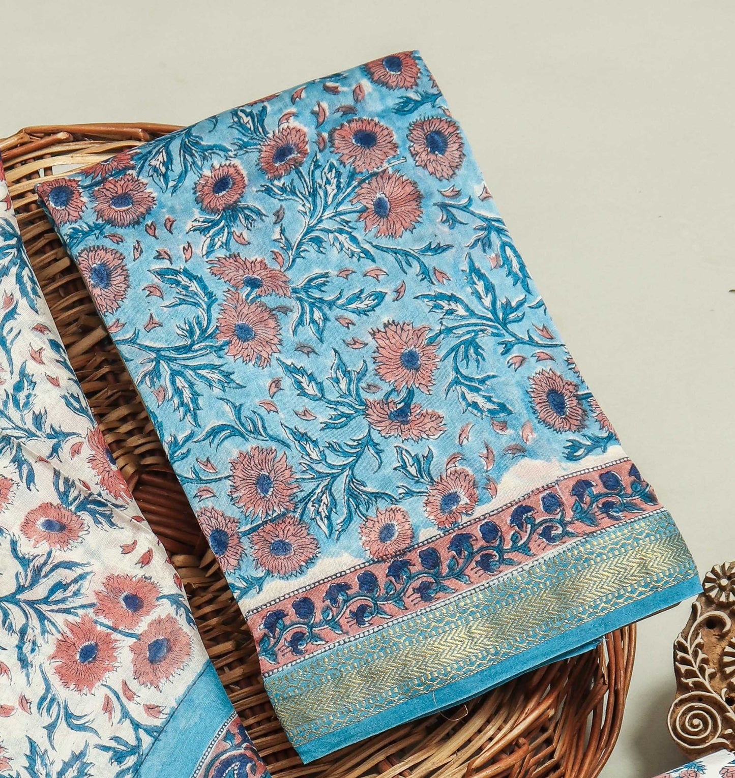 Hand Block Printed Maheshwari Silk Suit with Maheshwari Silk Dupatta