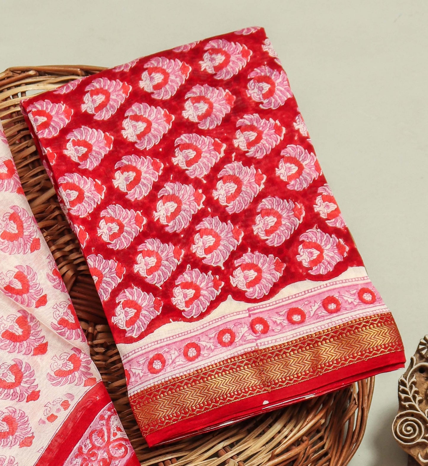 Hand Block Printed Maheshwari Silk Suit with Maheshwari Silk Dupatta