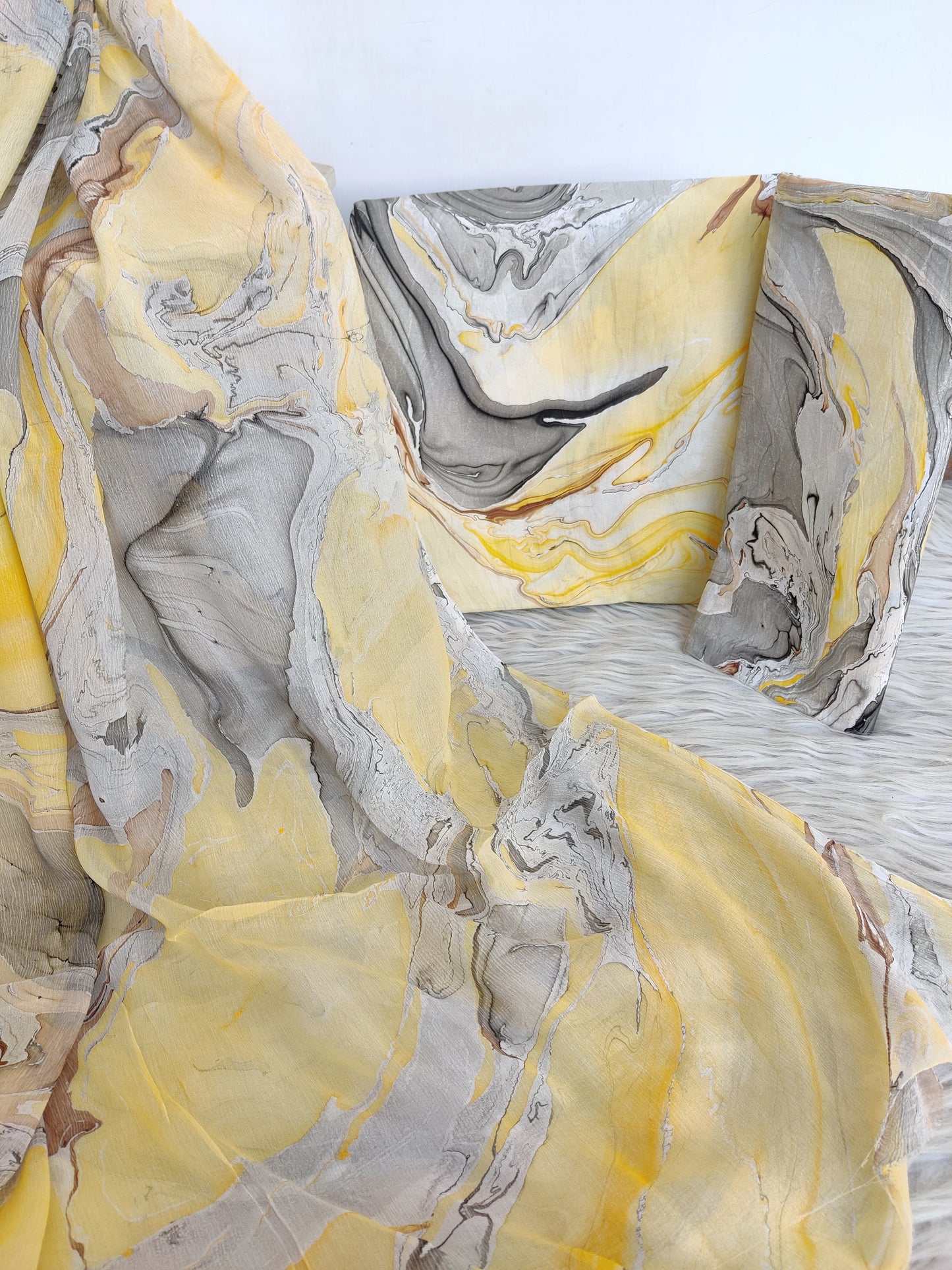 (MARBLE) COTTON SUIT WITH PURE CHIFFON DUPATTA