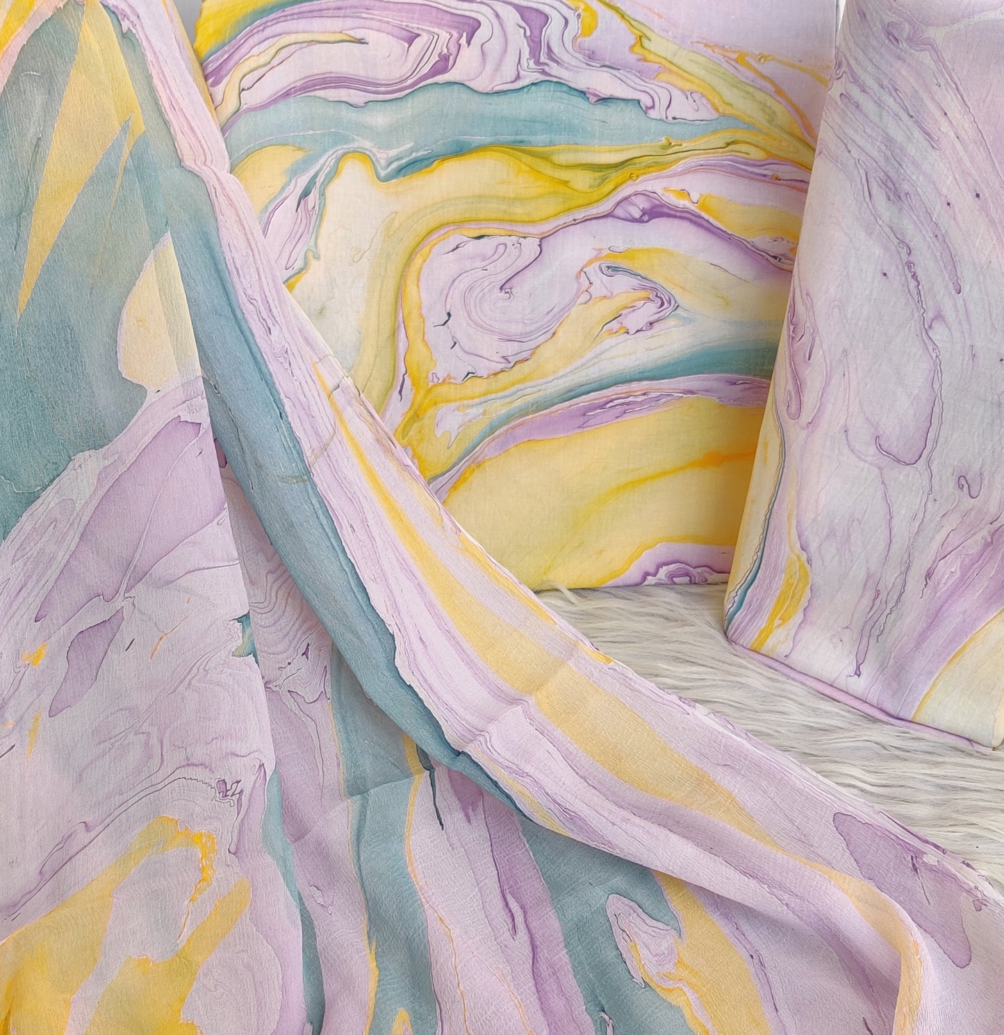 (MARBLE) COTTON SUIT WITH PURE CHIFFON DUPATTA