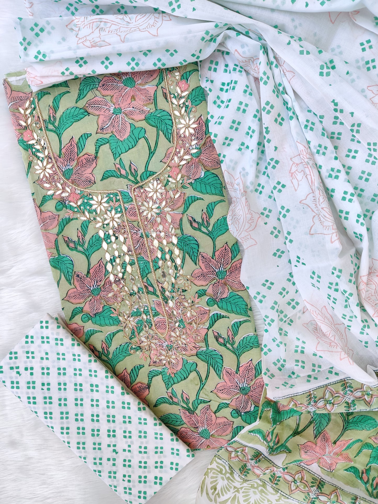 FLORAL PRINTED COTTON GOTA PATTI SUIT WITH COTTON DUPATTA1