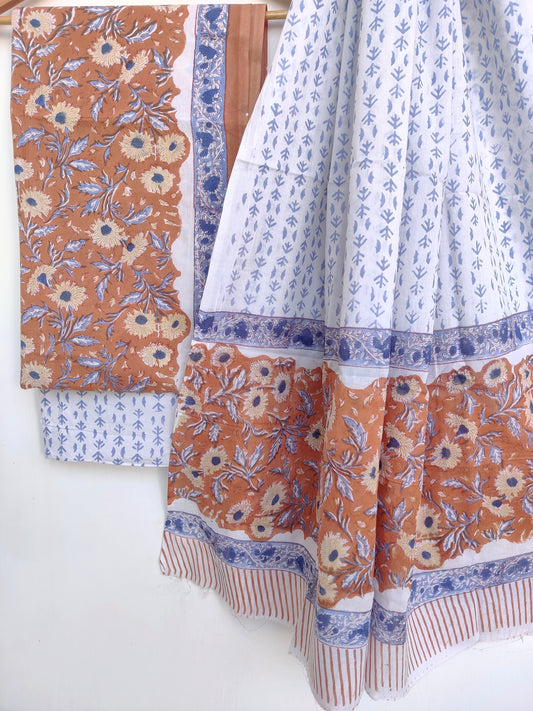Hand Block Printed Cotton Suit with Cotton dupatta