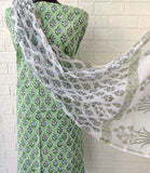 (All over) Hand Block Printed Cotton Suit with Cotton Kota Doria dupatta