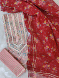 FLORAL PRINTED COTTON GOTA LACE SUIT WITH KOTA DORIA DUPATTA