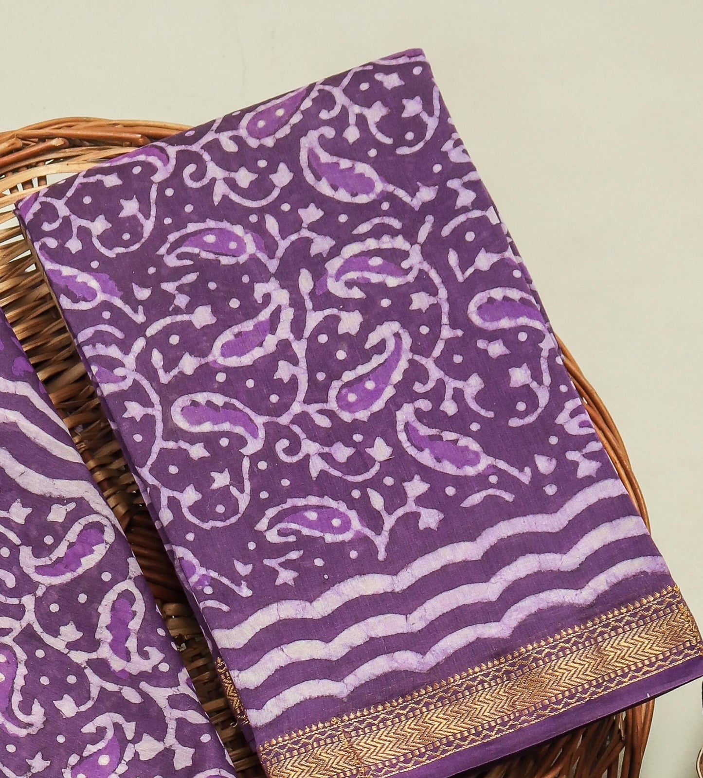 Hand Block Printed Maheshwari Silk Suit with Maheshwari Silk Dupatta