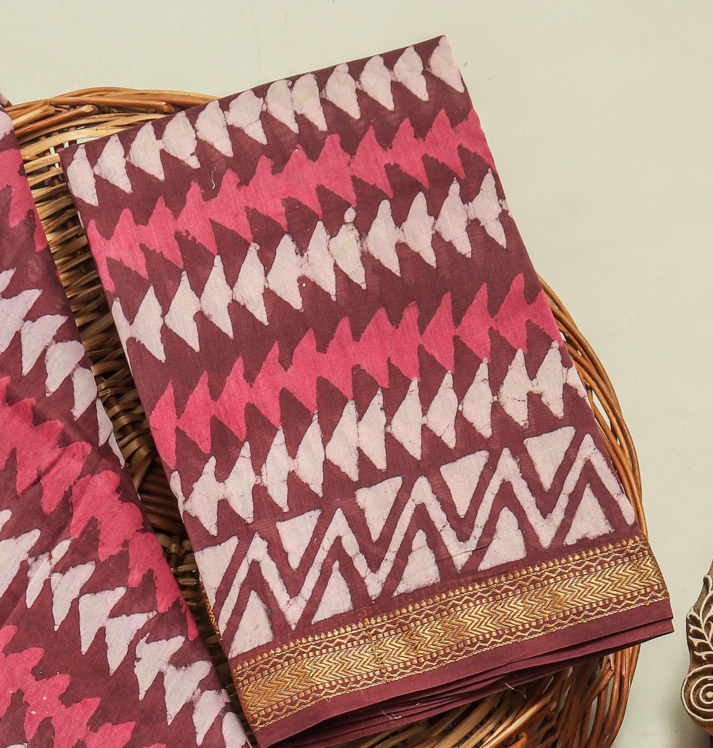Hand Block Printed Maheshwari Silk Suit with Maheshwari Silk Dupatta