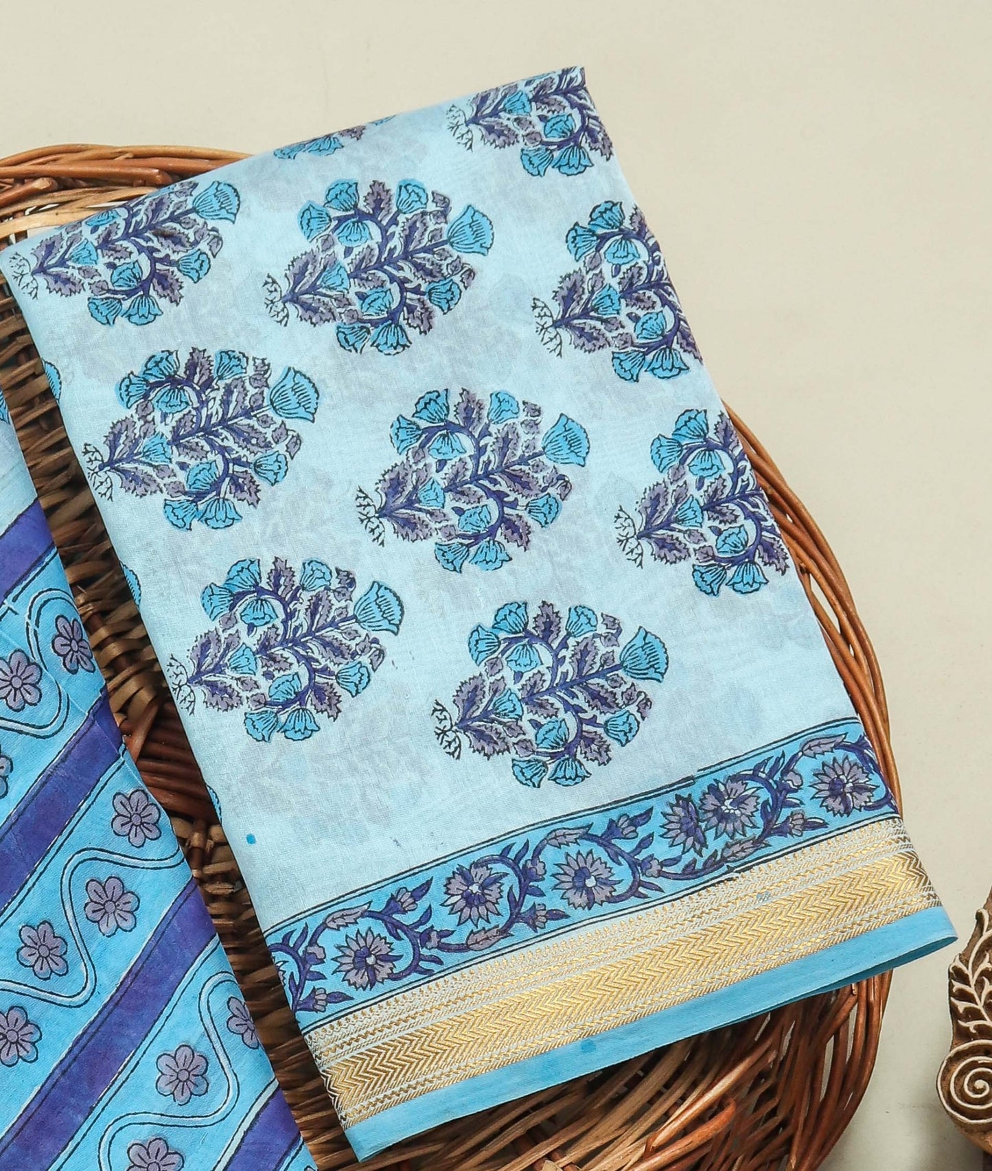 Hand Block Printed Maheshwari Silk Suit with Maheshwari Silk Dupatta