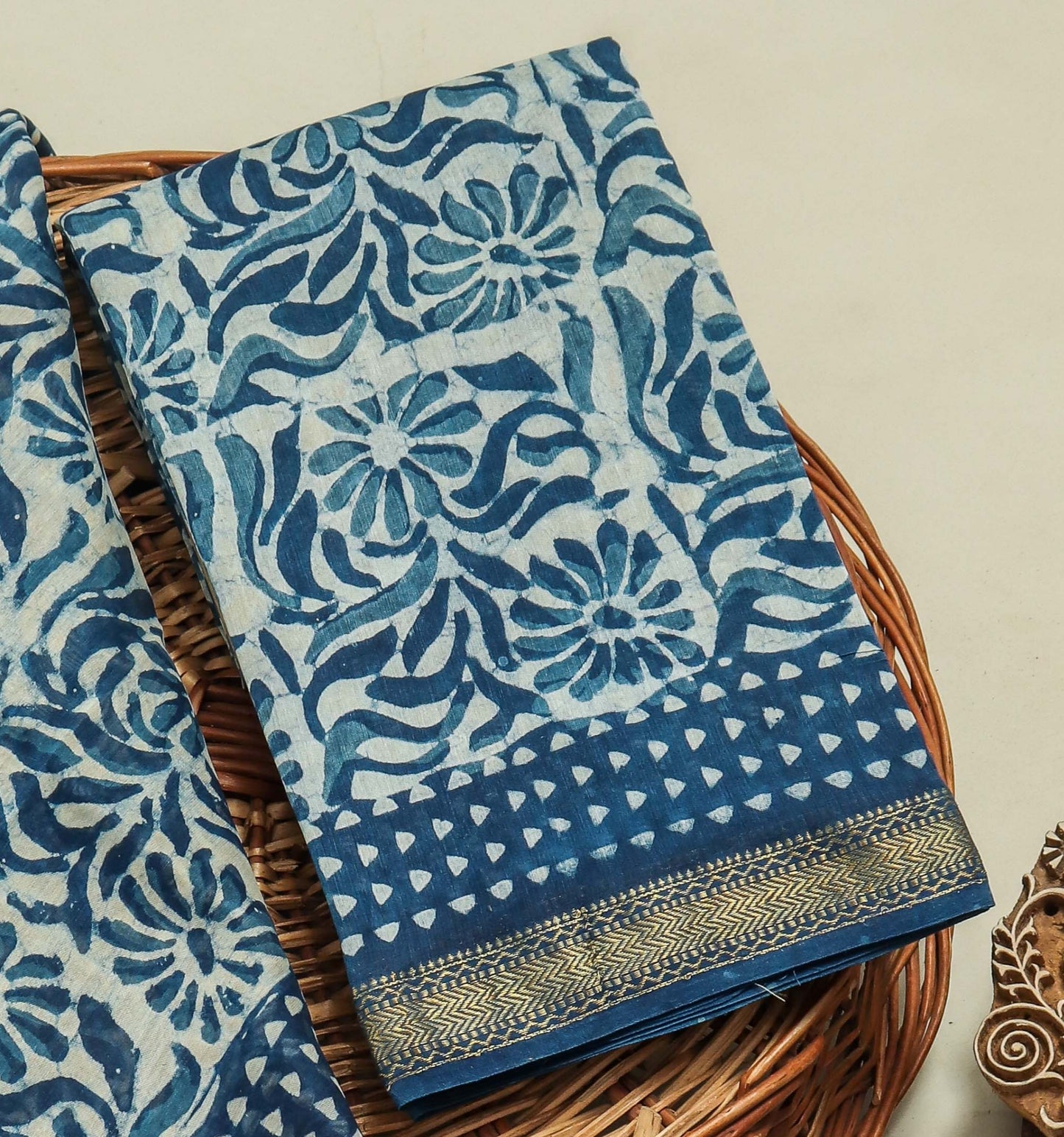 Hand Block Printed Maheshwari Silk Suit with Maheshwari Silk Dupatta