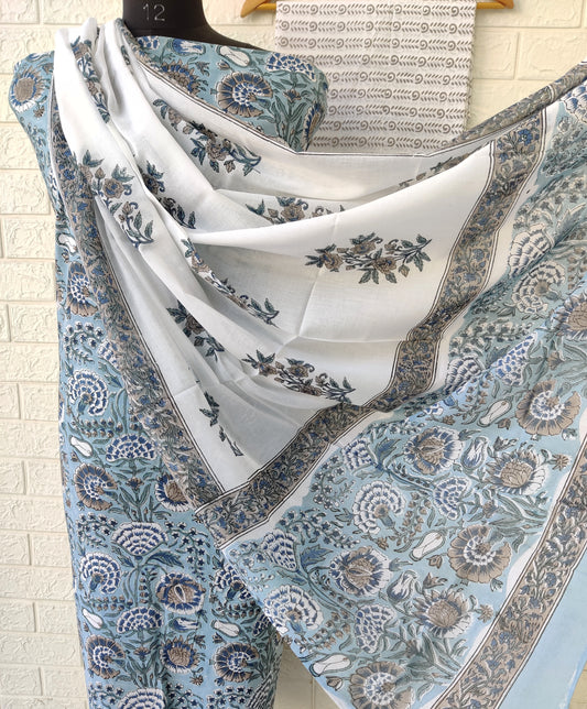 Hand Block Printed Cotton Suit with Mulmul dupatta