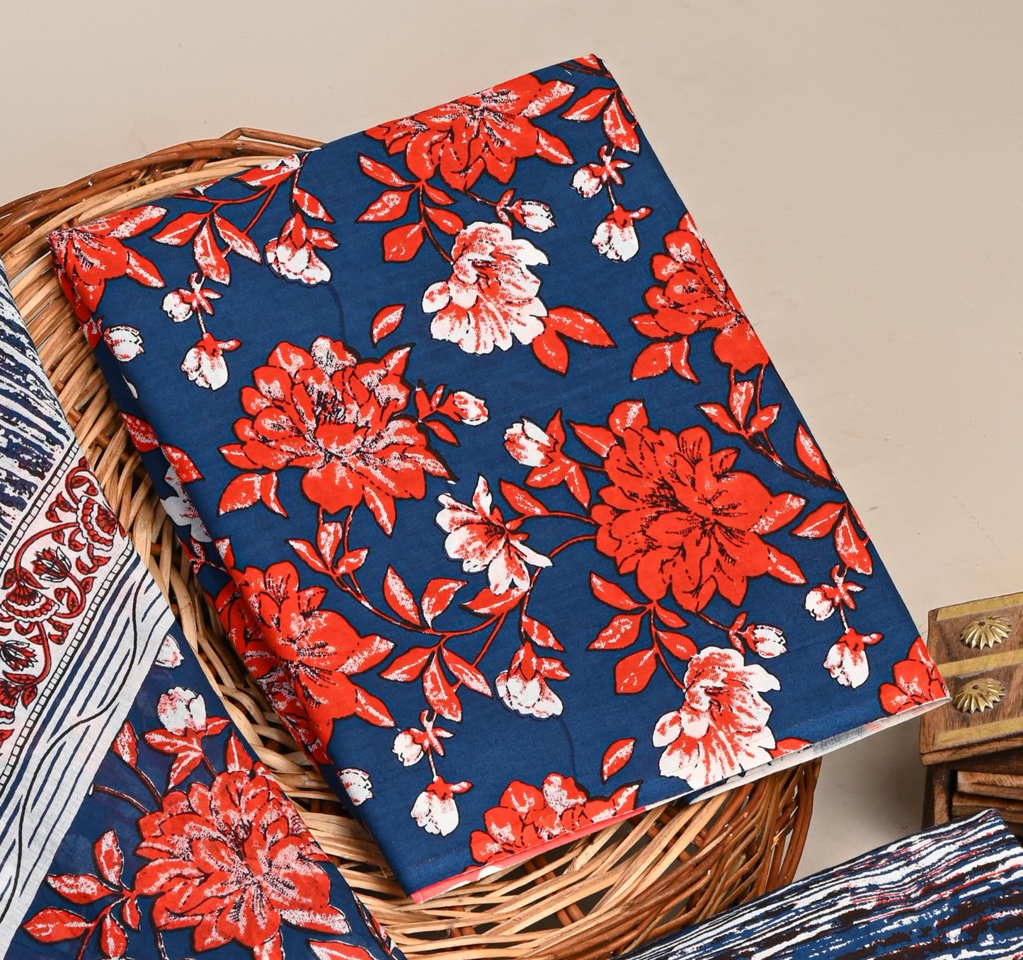 Jaipuri Printed Cotton Suit with mulmul cotton Dupatta