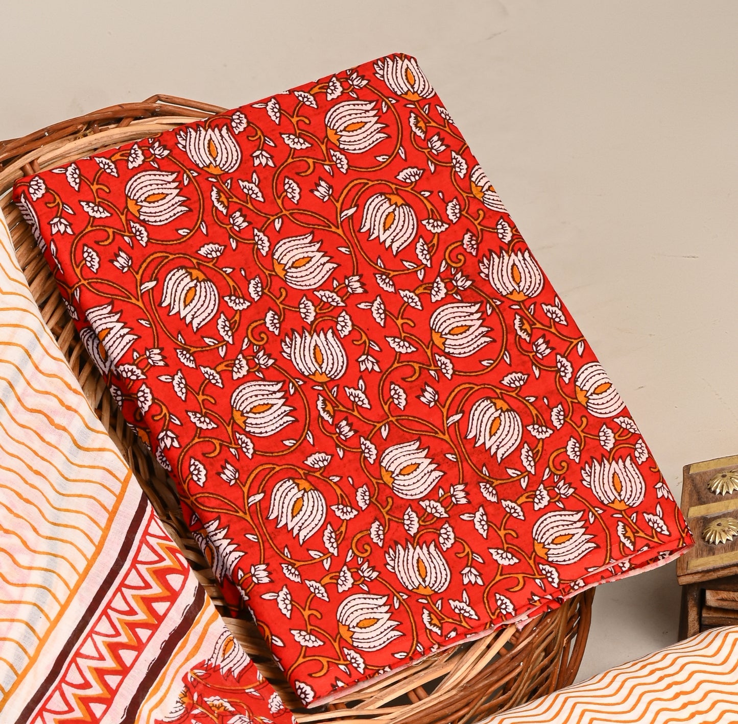 Jaipuri Printed Cotton Suit with mulmul cotton Dupatta