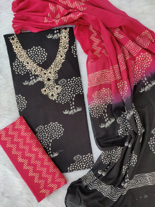 FLORAL PRINTED COTTON GOTA PATTI SUIT WITH COTTON DUPATTA 11