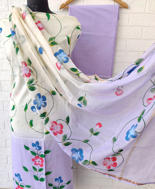 Hand Painted Cotton Suit with Cotton Kota Doria dupatta