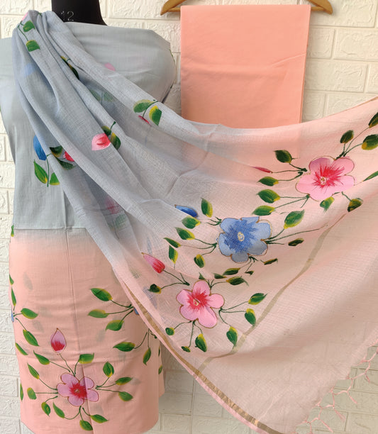 Hand Painted Cotton Suit with Cotton Kota Doria dupatta