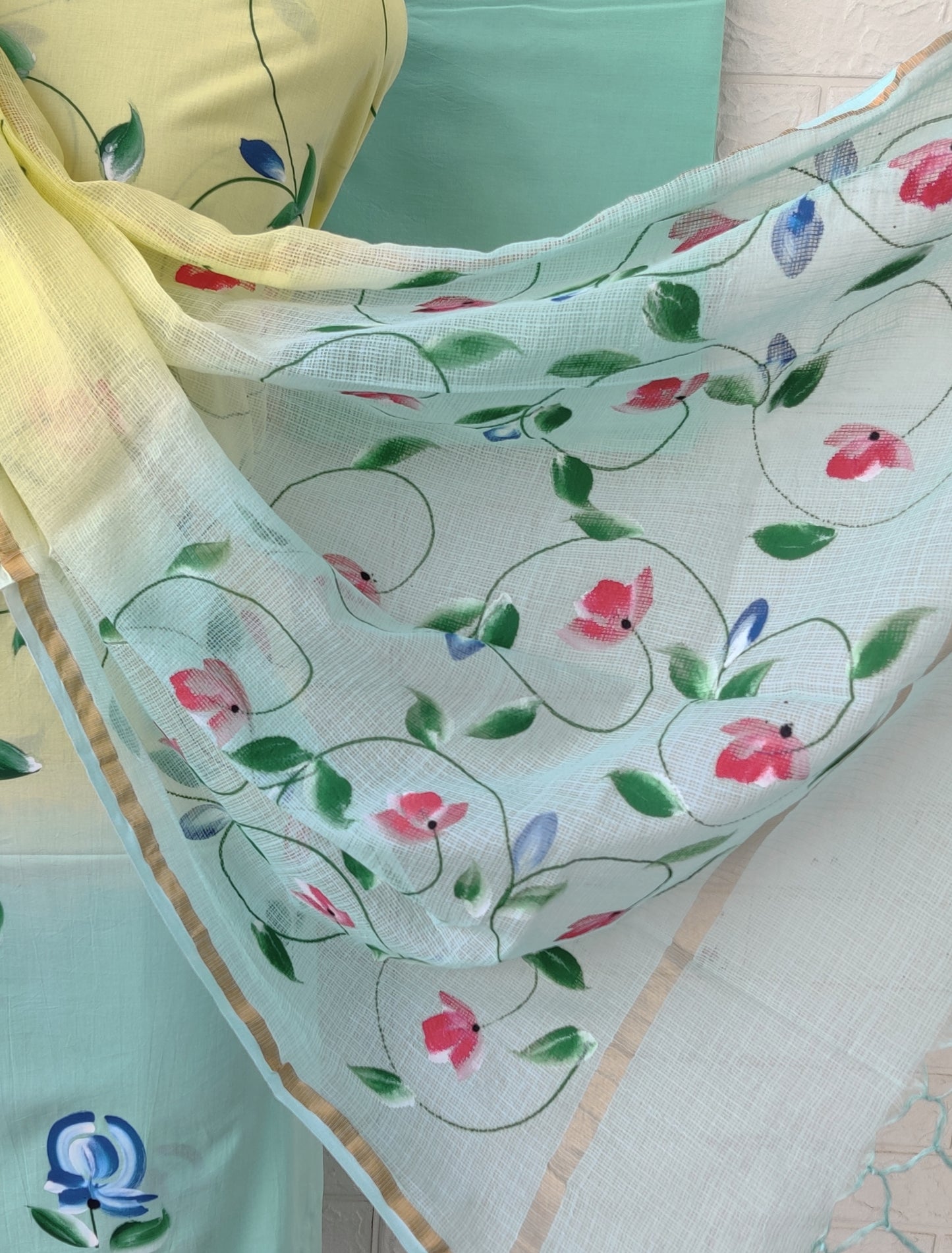 Hand Painted Cotton Suit with Cotton Kota Doria dupatta