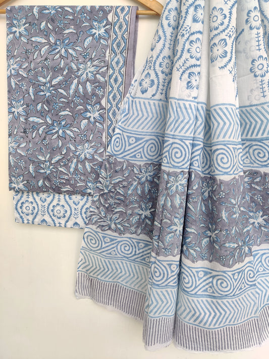 Hand Block Printed Cotton Suit with Cotton dupatta