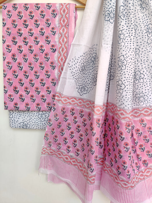 Hand Block Printed Cotton Suit with Cotton dupatta