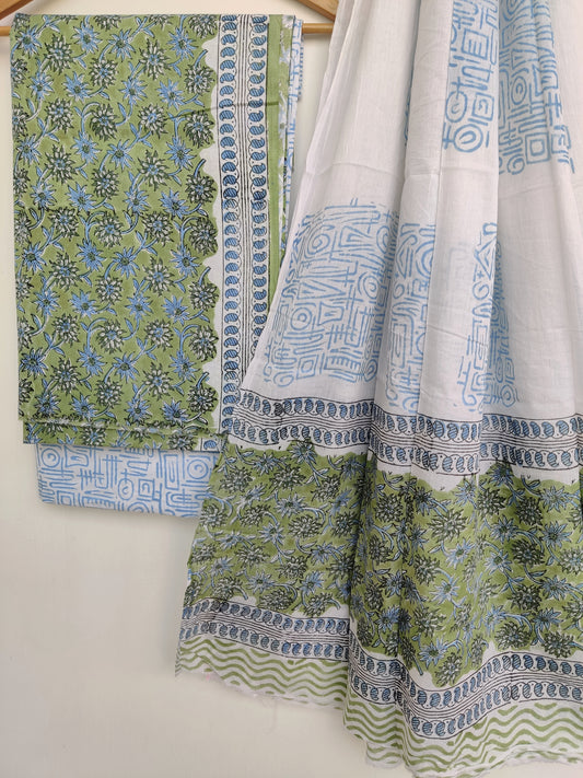 Hand Block Printed Cotton Suit with Cotton dupatta