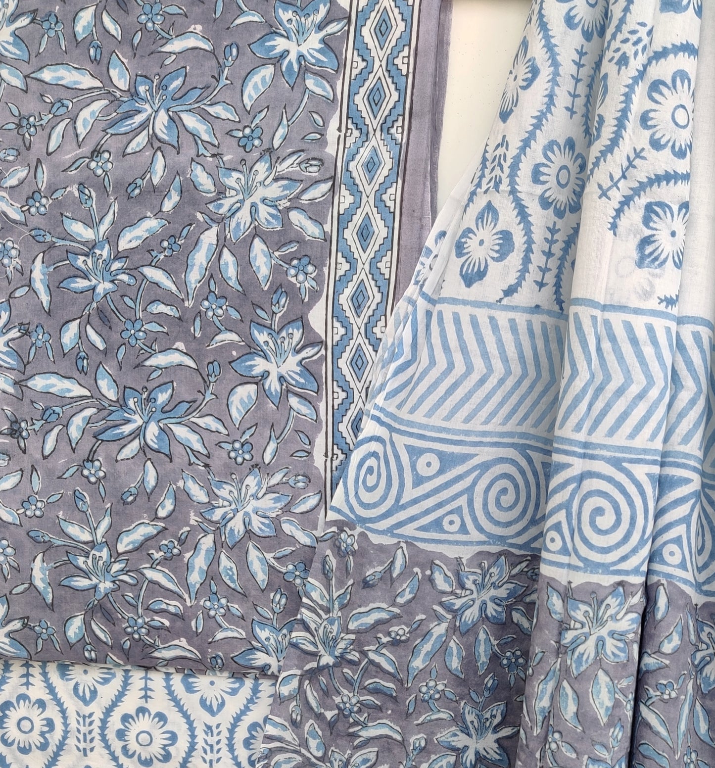 Hand Block Printed Cotton Suit with Cotton dupatta