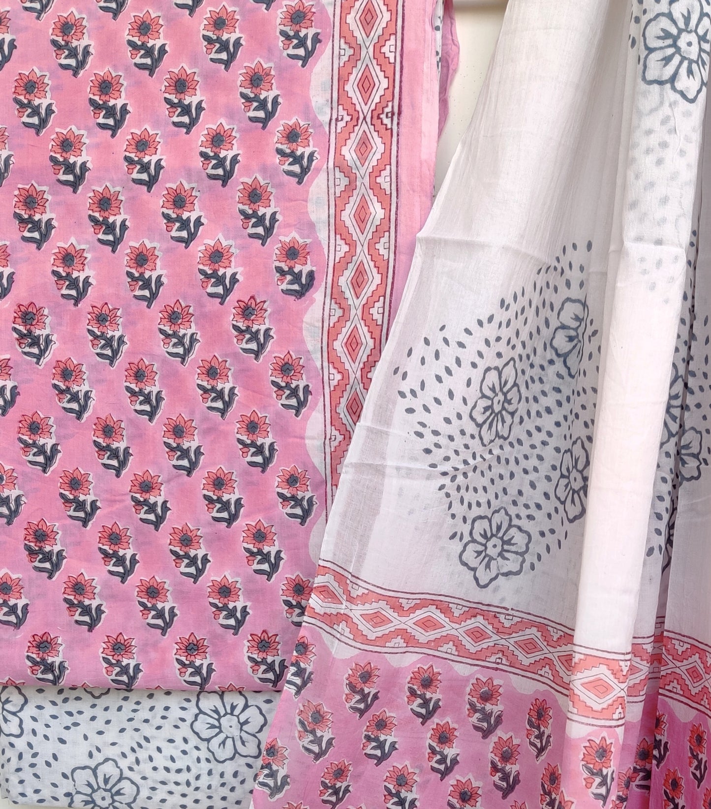 Hand Block Printed Cotton Suit with Cotton dupatta