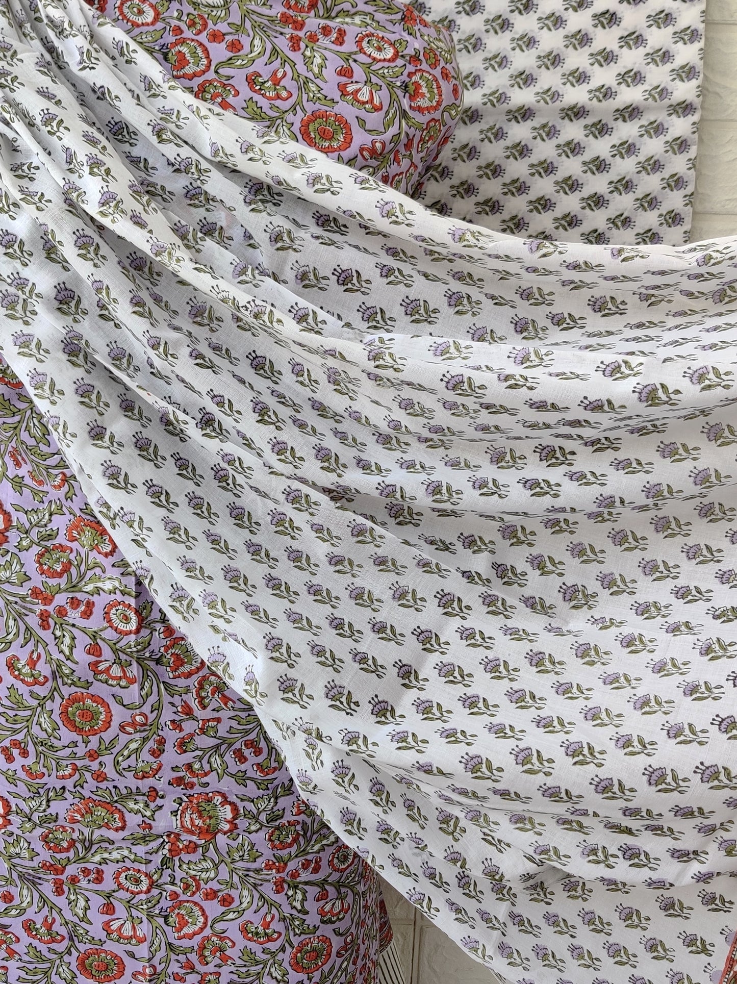 Hand Block Printed Cotton Suit With Mulmul Cotton Dupatta