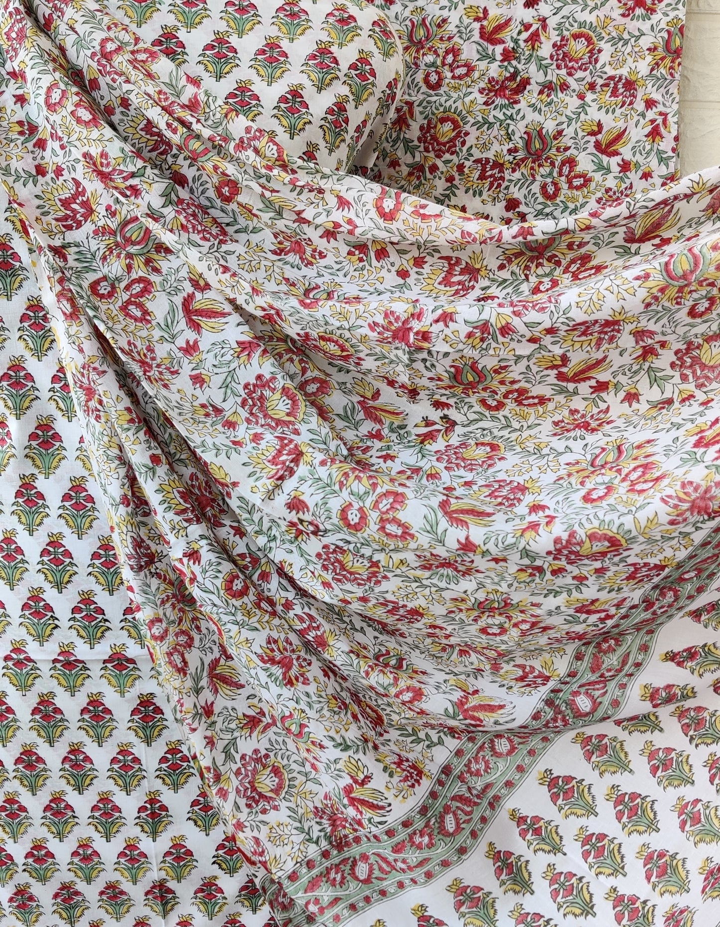 Hand Block Printed Cotton Suit With Mulmul Cottonn Dupatta