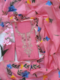 COTTON CHANDERI GOTA PATTI SUIT WITH BRUSH PAINTED COTTON CHANDERI DUPATTA