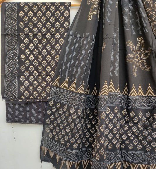 Hand Block Printed Cotton Suit With Mulmul Cotton Dupatta1