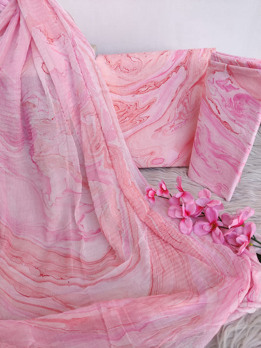 (MARBLE) COTTON SUIT WITH PURE CHIFFON DUPATTA