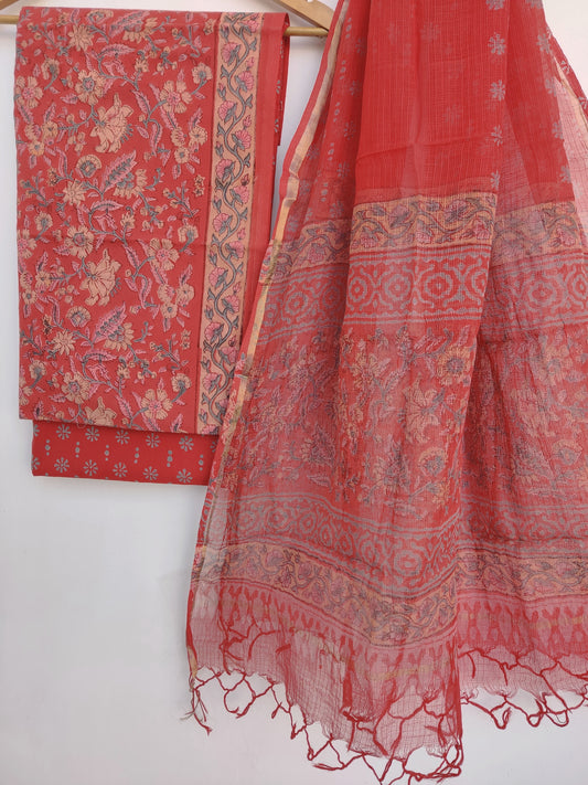 Hand Block Printed Cotton Suit with Cotton Kota Doria dupatta9