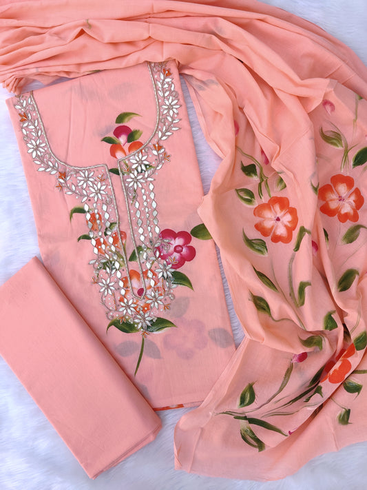 FLORAL PRINTED COTTON GOTA PATTI SUIT WITH COTTON DUPATTA